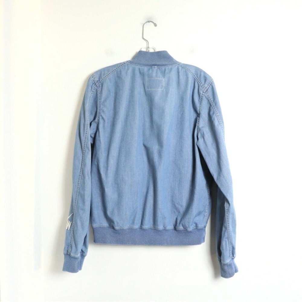 G Star Raw chambray jacket Unaffected Untreated embroidered light blue bomber L - Picture 2 of 9